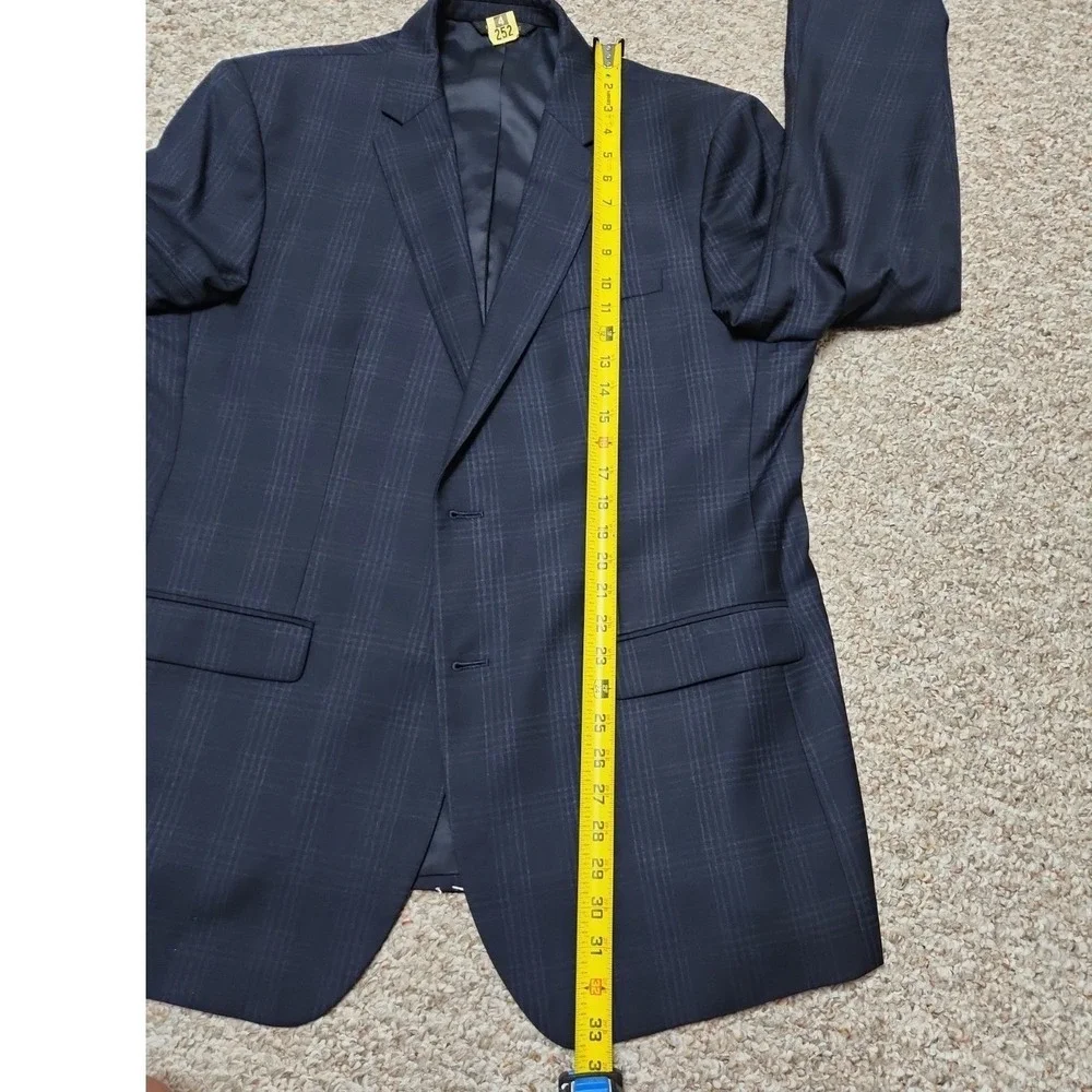 Banana Republic Slim Fit Navy Glen Plaid Marzotto Super 100s Wool Blazer 46 Long